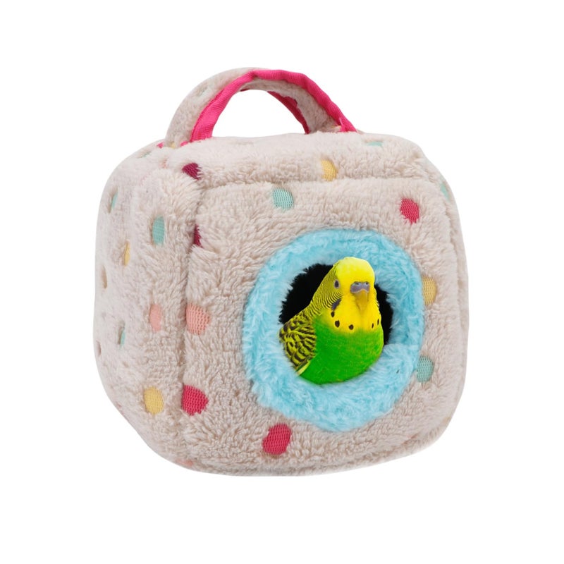 Wontee Bird Snuggle Hut Nest Winter Warm Hanging Bed Cave for Budgie Parakeet Cockatiel Macaw African Grey Amazon Parrots Hedgehog Chinchilla (Colorful Dot, L: 9x9x9inch) - Image 1
